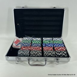 Poker Chip Set In Carrying Case With Deck Of 52 Cards