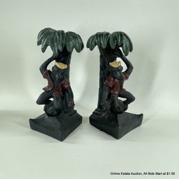 Cast Iron Monkey In Palm Trees Bookends