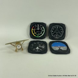 Four Airplane Instrument Gauges Coasters And Airplane Desktop Clock