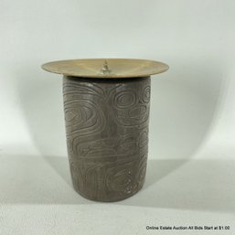 Amos Wallace Carved Plaster And Brass Cylindrical Candle Holder