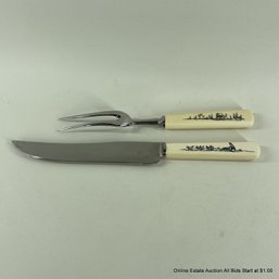 Sheffield Stainless Carving Set With Alaska Themed Marine Ivory Handles