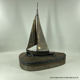Patinated Metal Sailboat Sculpture
