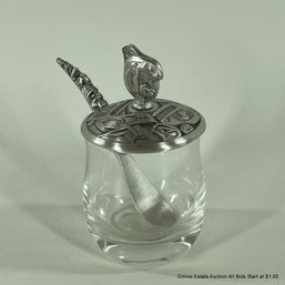 Boma Pewter And Glass Northwest Coast Themed Mustard Pot With Spoon