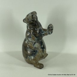 Cast Bronze Seated Bear Sculpture