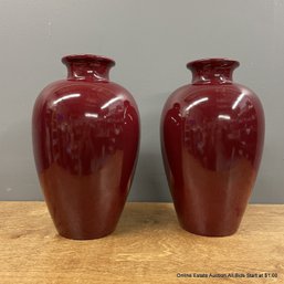 Pair Of Red Ceramic Vases (Local Pick Up Or UPS Store Ship Only)