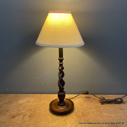 Accent Table Lamp With Ornate Wood Base And Fabric Cone Shade
