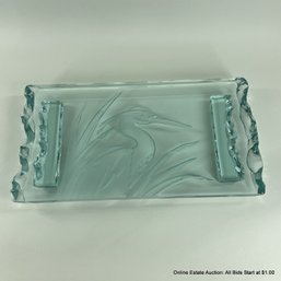 Signed Perrett Etched Heron Sushi Tray Signed