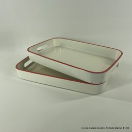 2 Vintage Cream Lacquer Trays