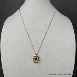 14K Gold Necklace With Gold, Sapphire, And Diamond Pendant On 18 Inch Chain 15 Grams