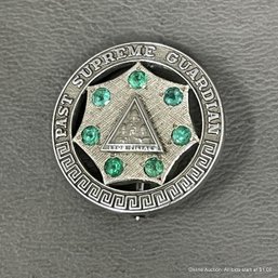 14K White Gold Past Supreme Guardian Pin With Emerald Stones Pin With Cloth Case