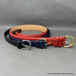 3 Coach Medium Leather Belts Red & Black & Navy