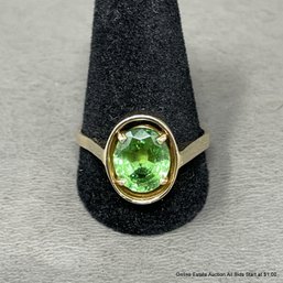 14K Yellow Gold Ring With Green Spinel Stone 4.8 Grams