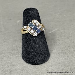 14K Yellow Gold Ring With Diamond And Sapphire Stones Size 4