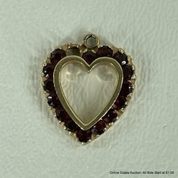 14K Yellow Gold Heart Shaped Pendant With Red Stones (Missing One Stone)