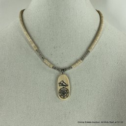 Marine Ivory Scrimshaw And Heishi Bead Necklace