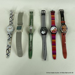 6 90s & 2000s Swatch Watches TinTin, Penguin, Dachshund, Picnic, Mouse, $