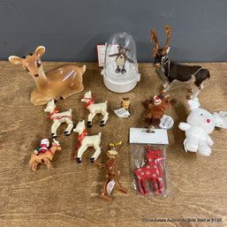 Collection Of Vintage & Modern Christmas Reindeer Ornaments
