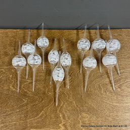 Collection Of Blown Glass Clear & White Ornaments