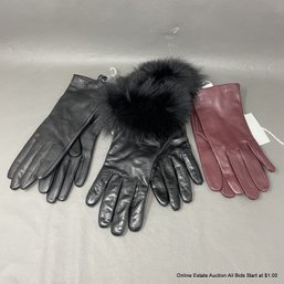 3 Pairs Of Leather Gloves Size 7.5