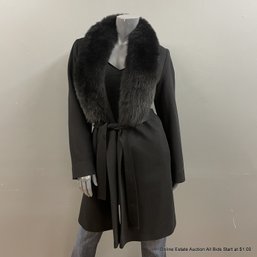 Fleurette Fox Fur Shawl Collar Wool Coat With Belt Size 8
