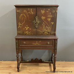 Two-Door Chinoiserie Cabinet With False Drawer & Secret Storage (LOCAL PICKUP ONLY)