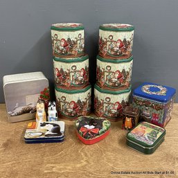 Assortment Of Christmas And Cat Metal Boxes