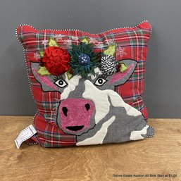 Mackenzie-Childs Plaid Throw Pillow With Embellished Cow Design