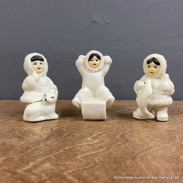 Set Of Three Arctic Kids Of Alaska Porcelain Figurine Ornaments