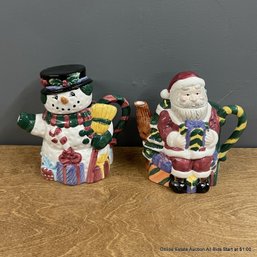 Snowman And Santa Ceramic Tea Pots From Old Time Pottery Inc.