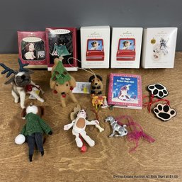 Fifteen  Assorted Dog Themed Hallmark Keepsake And More Christmas Ornaments And Mini Book
