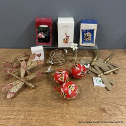 Assortment Of Birds & The Bees Christmas Themed Decor Including Four Hallmark Keepsake Ornaments In Boxes