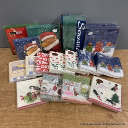 Assorted Christmas Themed Paper Napkin Of Various Sizes In Original Unopened Packaging