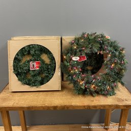 Three Peace Christmas Wreaths In Original Boxes And One Multi-Color Light Up Wreath