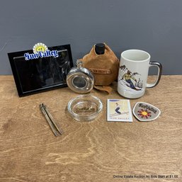 Sun Valley Swag With Mug, Picture Frame, Flasks, Ashtray, Patch, Two Pens, And Magnet
