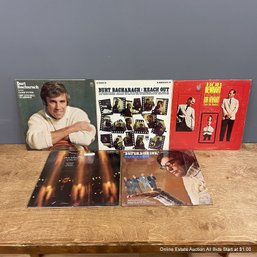 Five Vinyl Record Collection With Bob Newhart, Burt Bacharach, Dick Schory, And Alen Robin