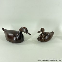 2 Carved Hardwood Ducks