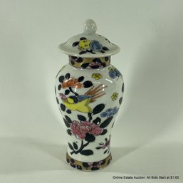 Small Porcelain Bird And Flower Design Lidded Jardiniere
