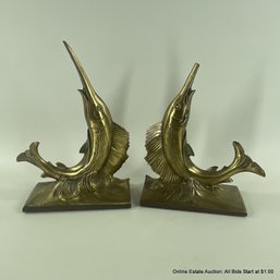 Pair Of Weighted Brass Swordfish Bookends