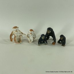 5 Small Porcelain Monkeys One Marked Japan