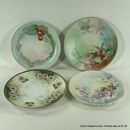 4 Vintage Hand Painted Porcelain Plates With Fruits And Flowers