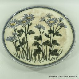 Vintage Blue Daisy Ceramic Plate Signed 'Lauren Ann'