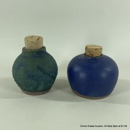 2 Glazed Earthenware Magic Potion Bottles With Cork Stoppers