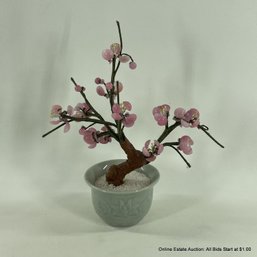 Small Glass Cherry Tree In Celadon Pot