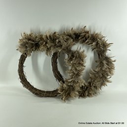 Pair Of Grapevine And Feather Wreaths (LOCAL PICKUP OR UPS STORE SHIP ONLY)