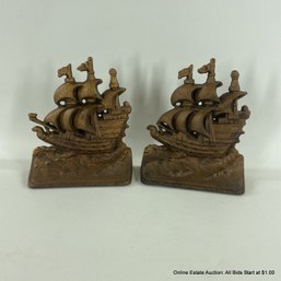 Pair Cast Iron Ship Shaped Bookends