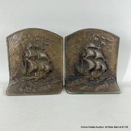 Pair Of Metal Ship Themed Bookends Marked