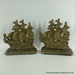 Gold Painted Cast Iron Ship Form Bookends