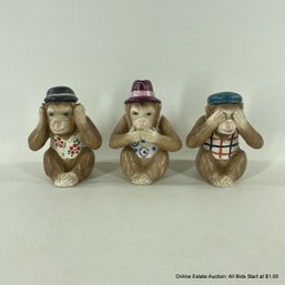 Napco 1956 See No, Hear No, Speak No Evil Ceramic Monkeys In Hats