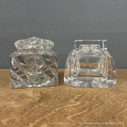 Pair Of Decorative Glass Inkwells