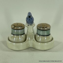 Glazed Japanese Hand Painted Salt & Pepper Shaker Set With Holder